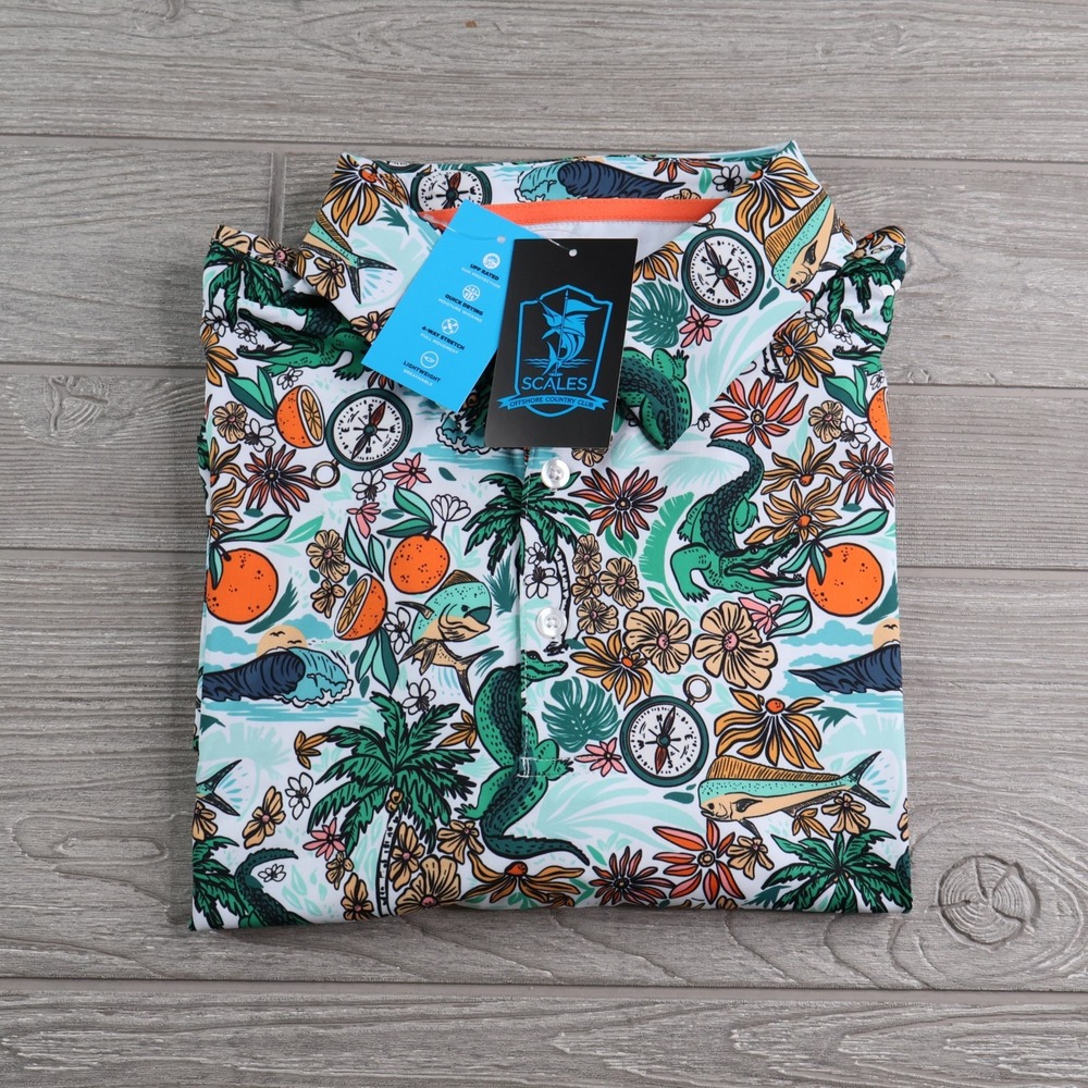 NEW Scales Florida All Over Print Golf Polo Shirt Men's Large Fish & Game NWT
